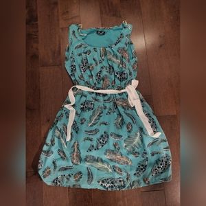 Feather Print Dress with Belt